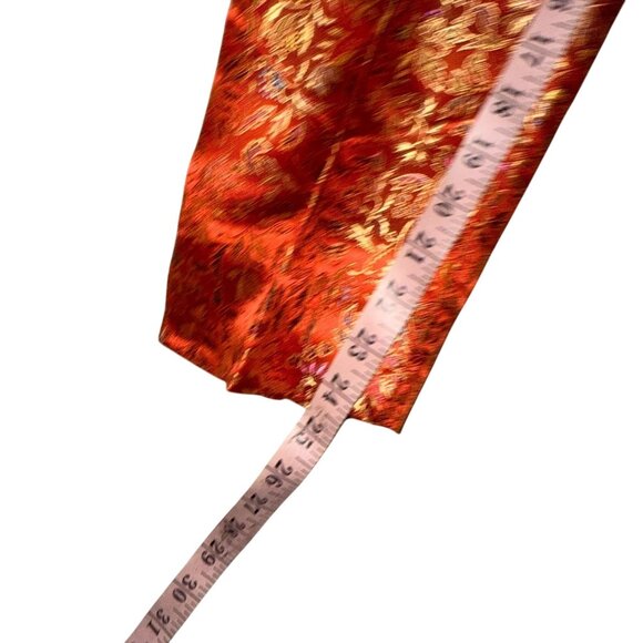 Metallic Jacquard Tapered Leg Pants Women's Orange Floral Bohemian Hippie - Picture 6 of 7